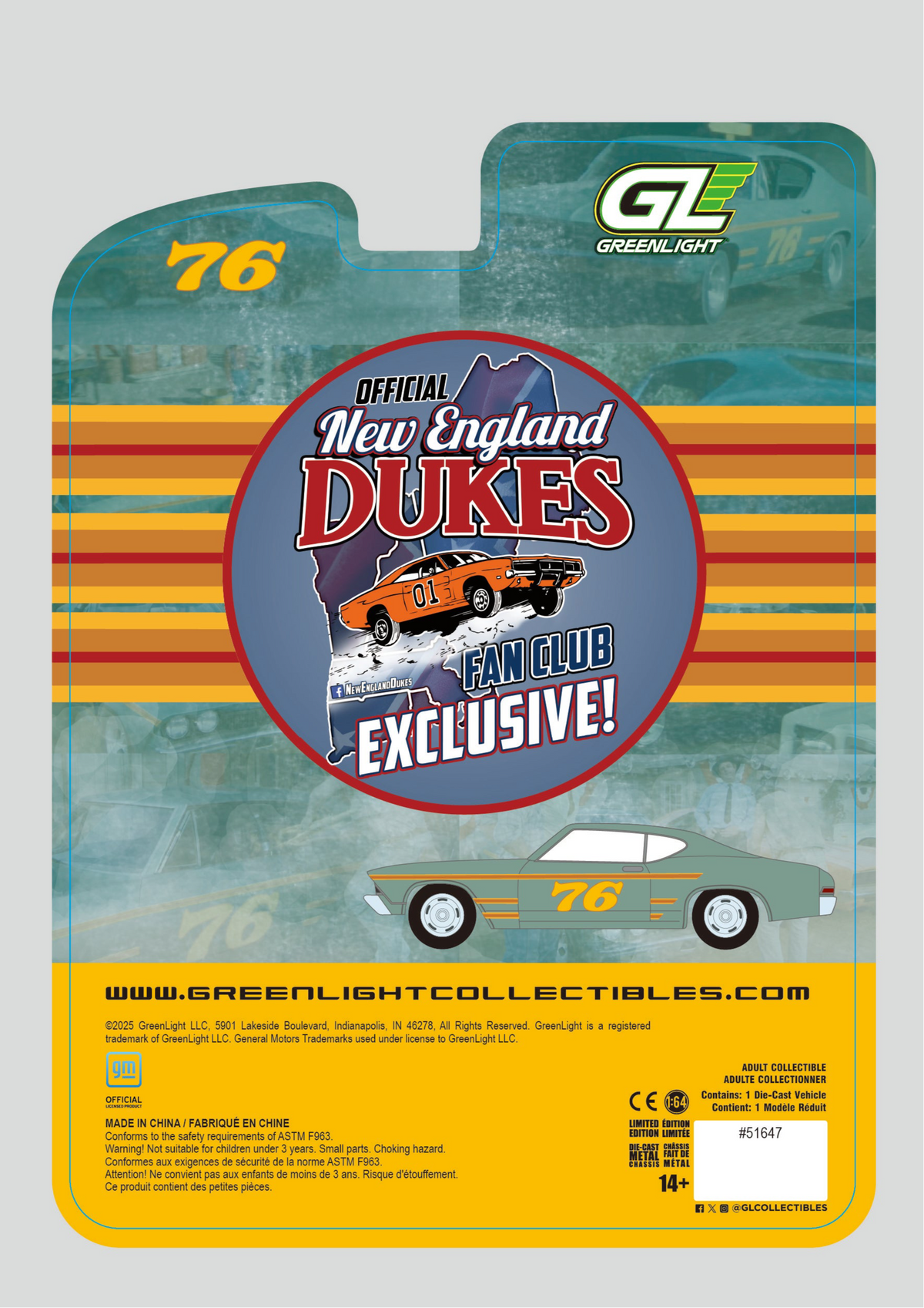 1968 Chevy Chevelle #76 Race Car 1:64 Diecast Car- New England Dukes Exclusive