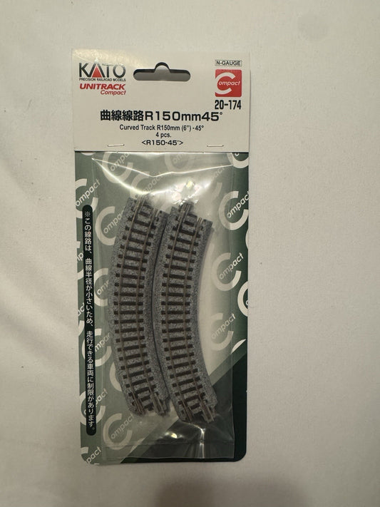NEW KATO 20-174 N SCALE UNITRACK 150MM 6" RADIUS 45 DEGREE CURVED TRACK 4 PCS