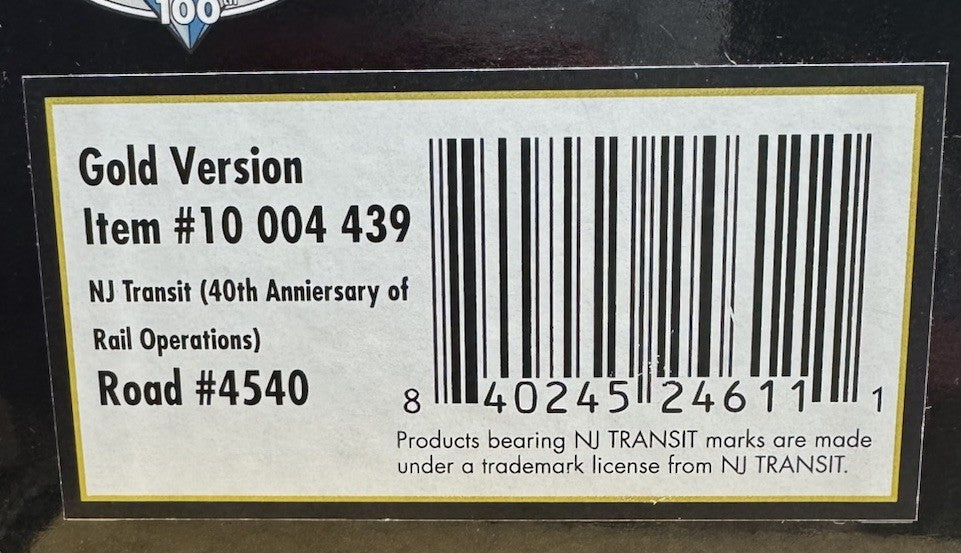 ATLAS 10004439 HO NJT ALP45-DP MASTER GOLD ESU LOKSOUND DCC/SOUND RD NO. 4540