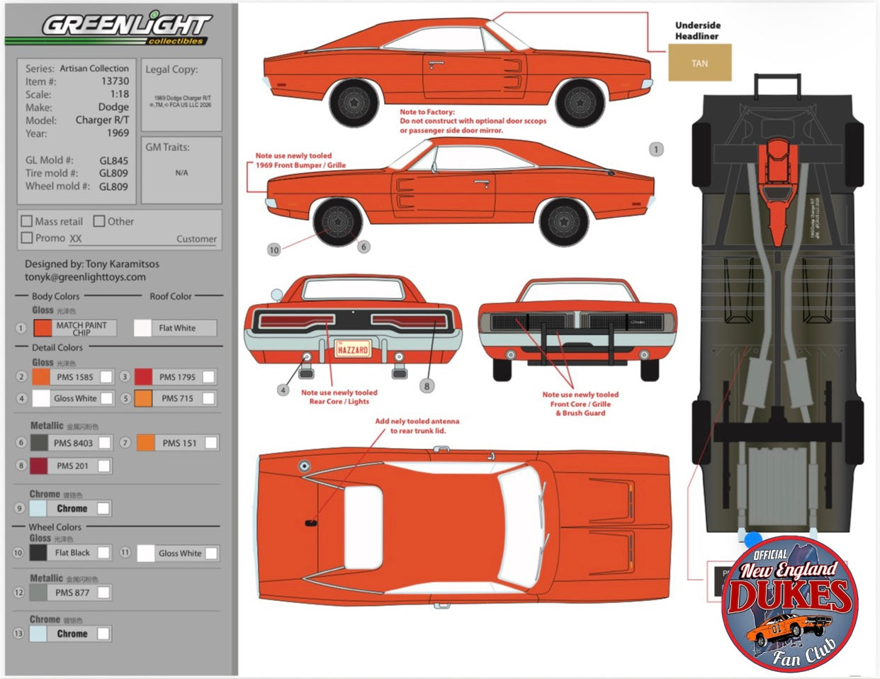 1:18 1969 Dodge Charger GENERAL LEE Greenlight No. 13730 (New Tooling) Preorder Winter 2027