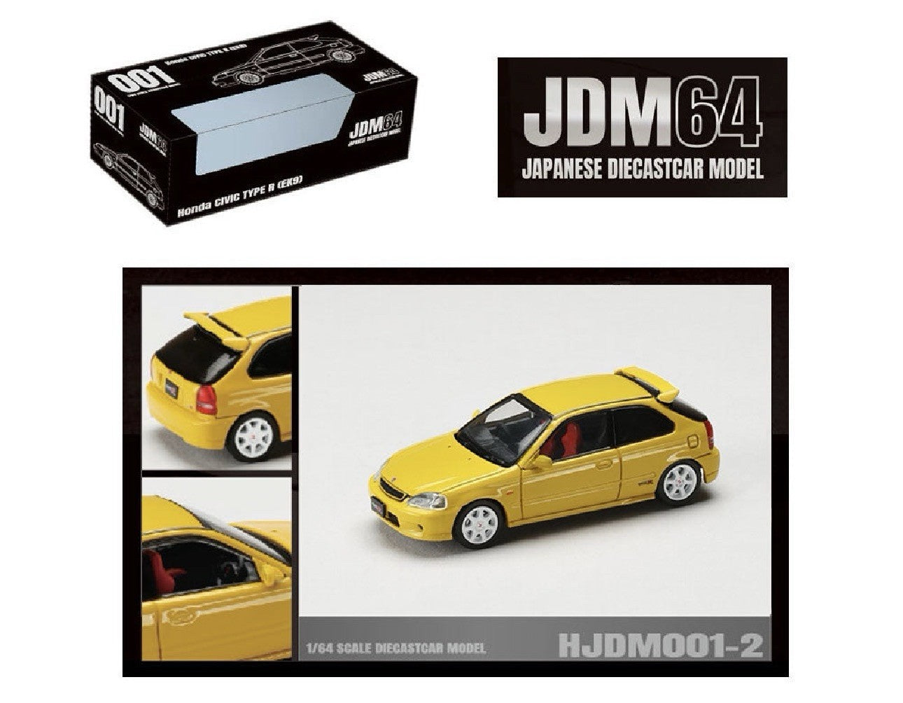 Honda Civic Type R (EK9) Sunlight Yellow 1:64 Scale Model Hobby Japan HJDM001-2