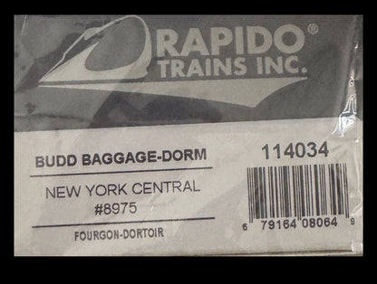 New York Central Railroad Budd Baggage Dorm 8975 Passenger Car Rapido 114034 HO