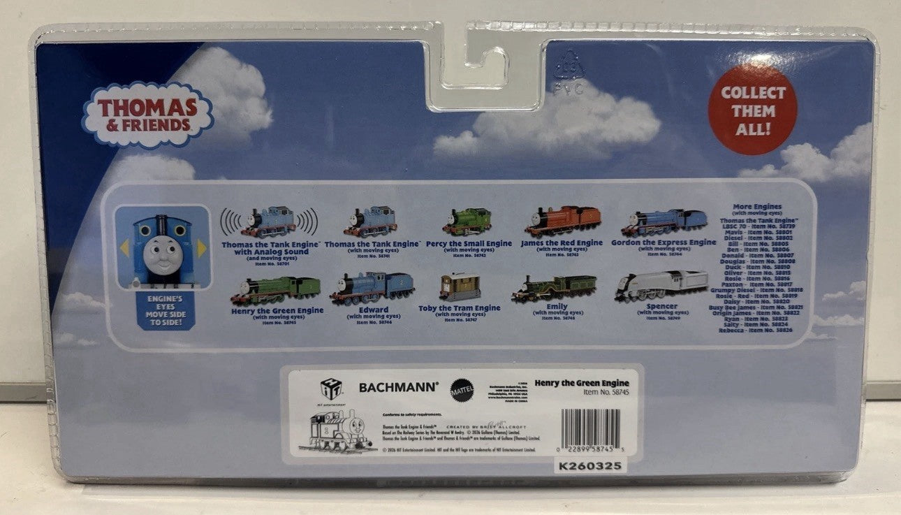 Bachmann HO Scale Thomas & Friends Henry Engine & Tender W/ Moving Eyes #58745