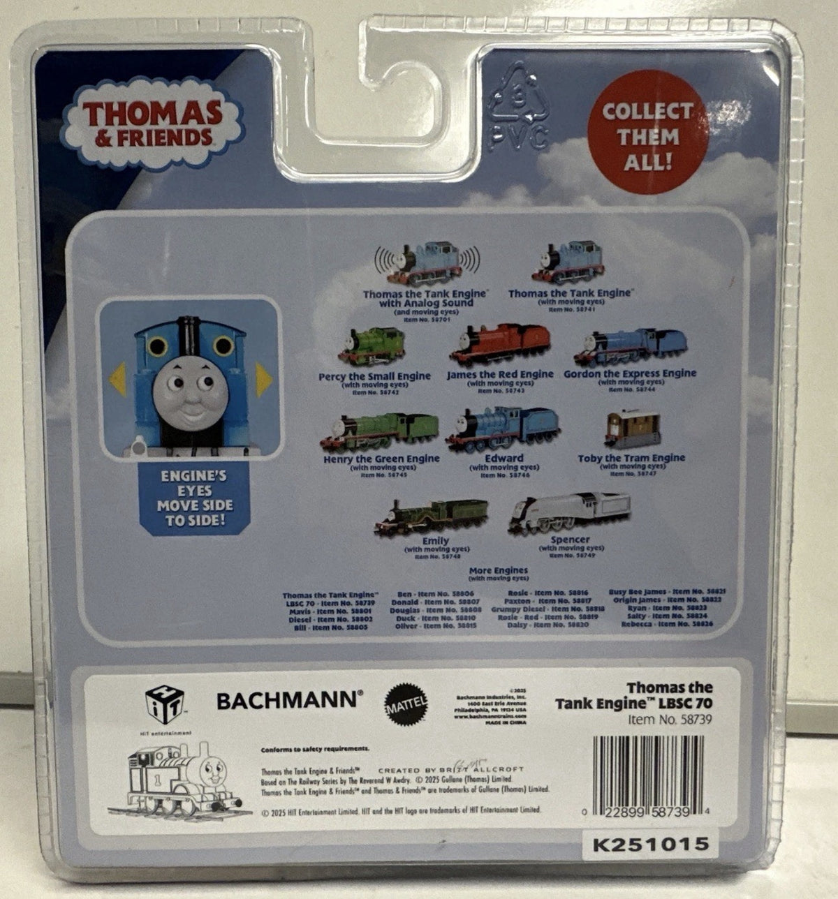 Bachmann HO Scale Thomas & Friends LBSC 70 Thomas Engine W/ Moving Eyes #58739