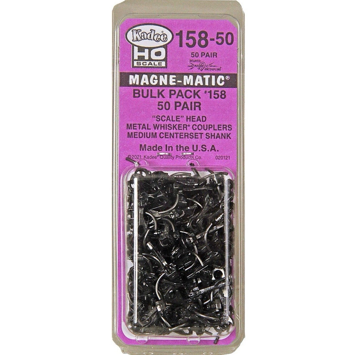 Kadee #158-50 Bulk Pack 50 pair #158 Whisker Metal Couplers Medium 9/32" HO