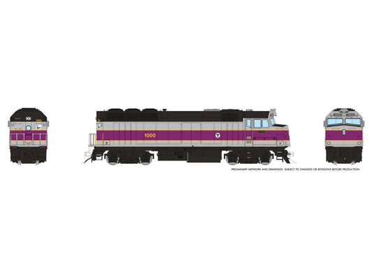 PRE-ORDER: Rapido 1043516 - EMD F40PH (DCC and Sound) Massachusetts Bay Transportation Authority (MBTA) 1000 Simplified Scheme w/ Ditchlights - HO Scale