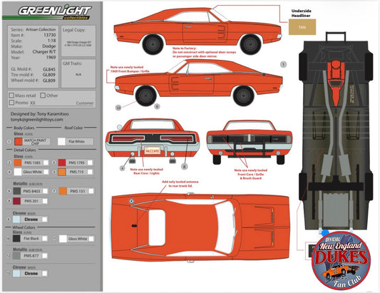 1:18 1969 Dodge Charger GREENLIGHT (New Tooling Updates) Preorder NOV 2026