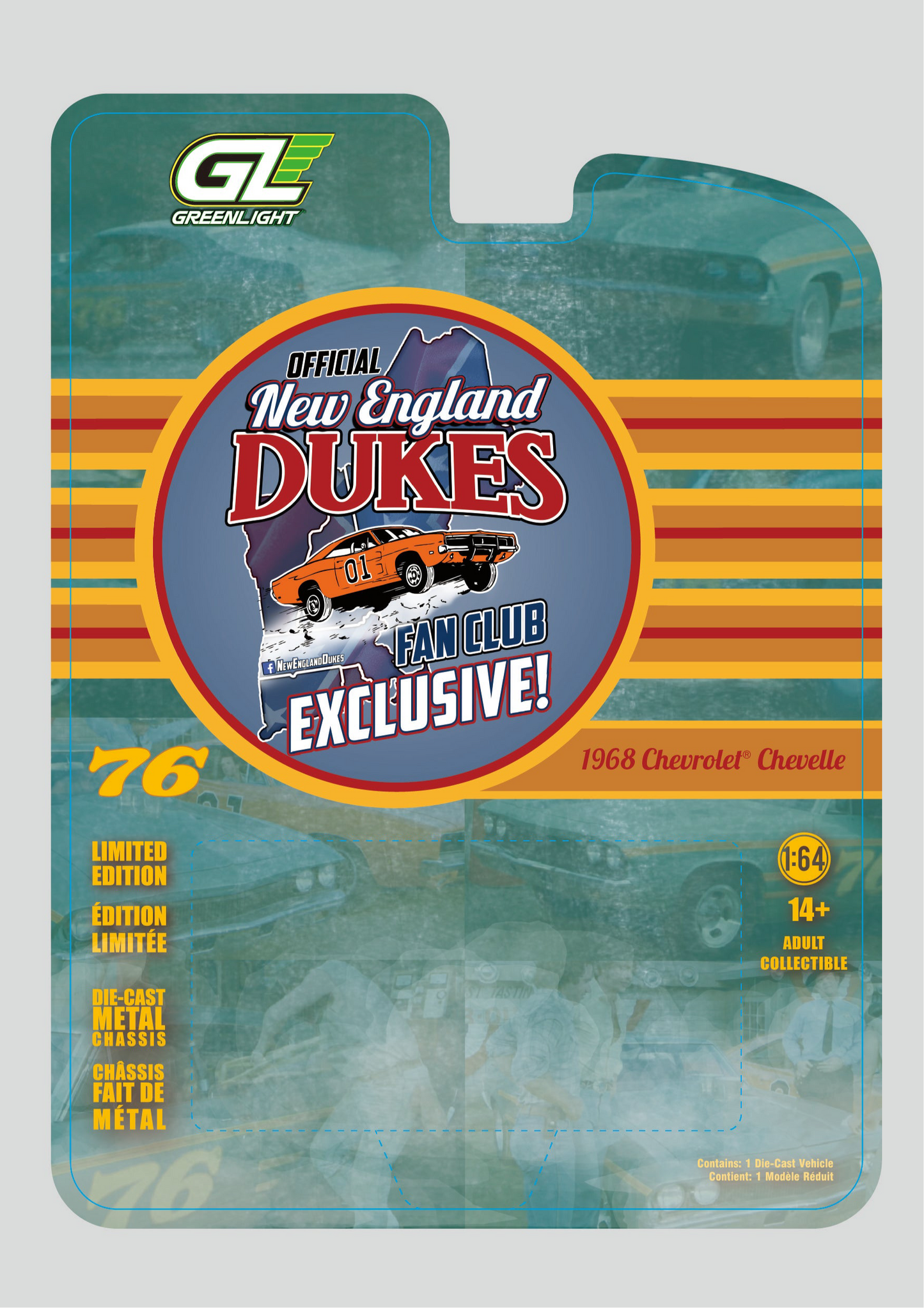 1:64 1968 Chevy Chevelle #76 Race Car New England Dukes Exclusive Greenlight