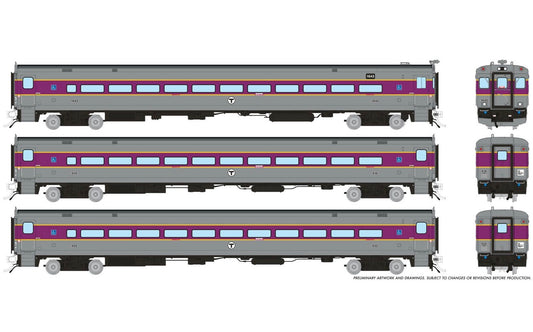 PRE-ORDER: Rapido 1084016 - Comet Car Massachusetts Bay Transportation Authority (MBTA) Modern: Set #4 (Cab: 1643 Coaches: 616, 632) - HO Scale