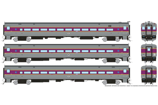 PRE-ORDER: Rapido 1084015 - Comet Car Massachusetts Bay Transportation Authority (MBTA) Modern: Set #3 (Cab: 1637 Coaches: 609, 623) - HO Scale