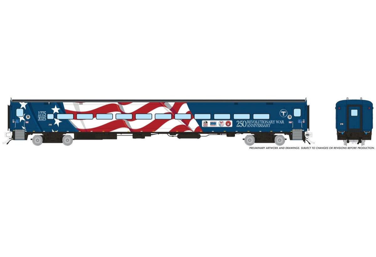 PRE-ORDER: Rapido 1084023 - Comet Car Massachusetts Bay Transportation Authority (MBTA) Massachusetts 250 Wrap: Coach #210 - HO Scale