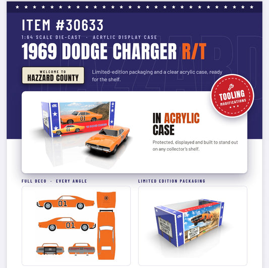 1:64 General Lee 1969 Dodge Charger R/T w/ Exclusive Decals (Greenlight #30633, Preorder WINTER 2027)