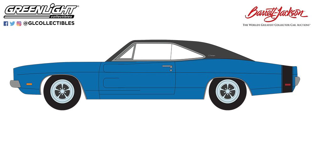 1:64 Barrett-Jackson 'Scottsdale Edition' Series 11 - 1969 Dodge Charger - B5 Blauw met zwart vinyl dak Solid Pack