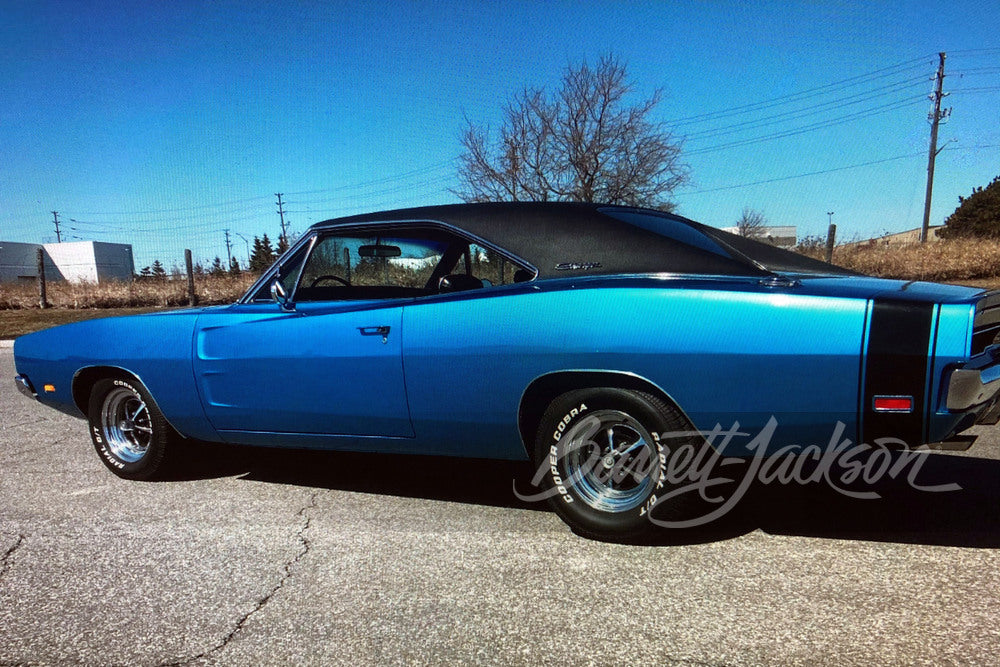 1:64 Barrett-Jackson 'Scottsdale Edition' Series 11 - 1969 Dodge Charger - B5 Blauw met zwart vinyl dak Solid Pack